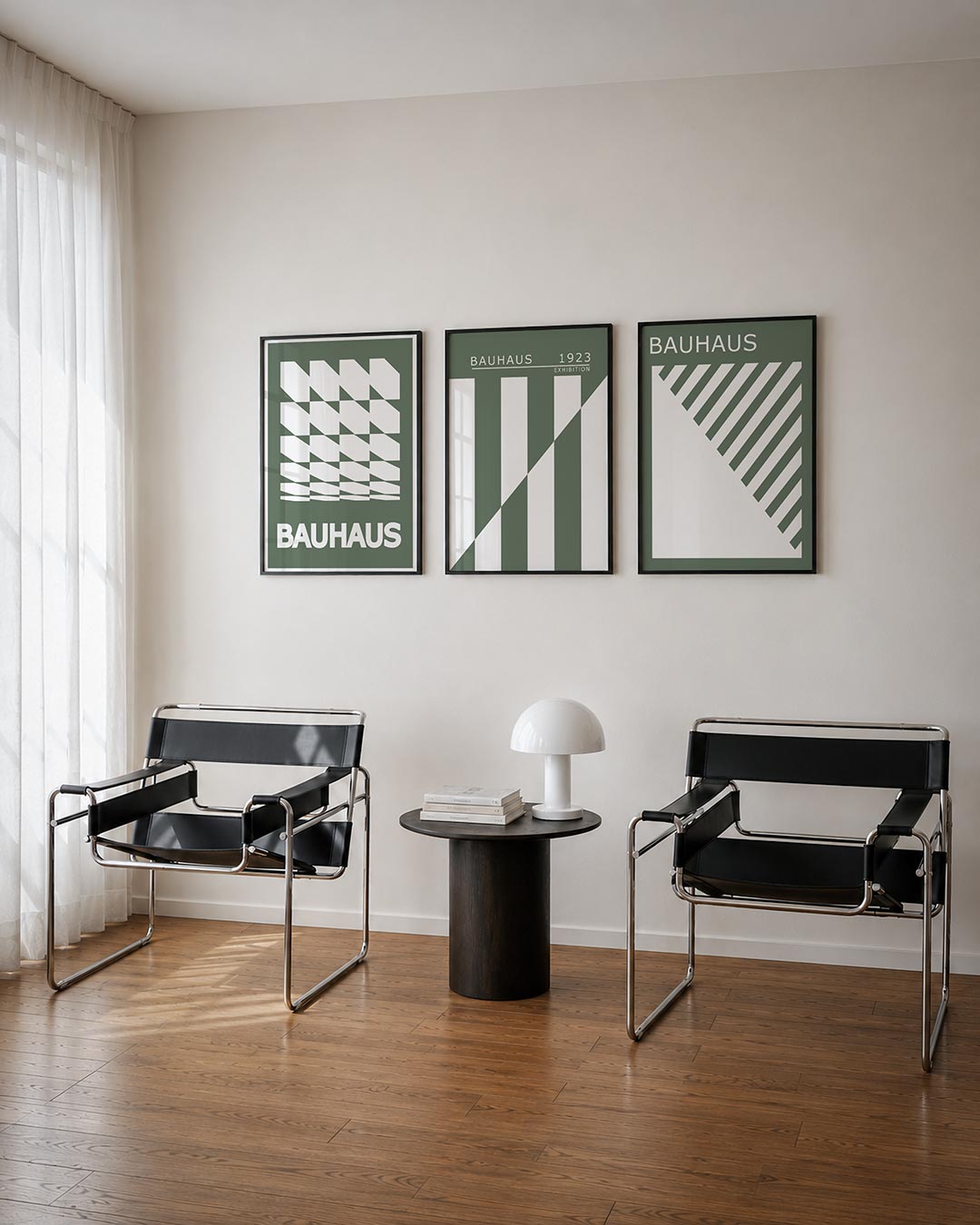 Vorm en ritme posterset – tweede productweergave – deze posterset in drie delen toont een dynamisch lijnenspel van witte