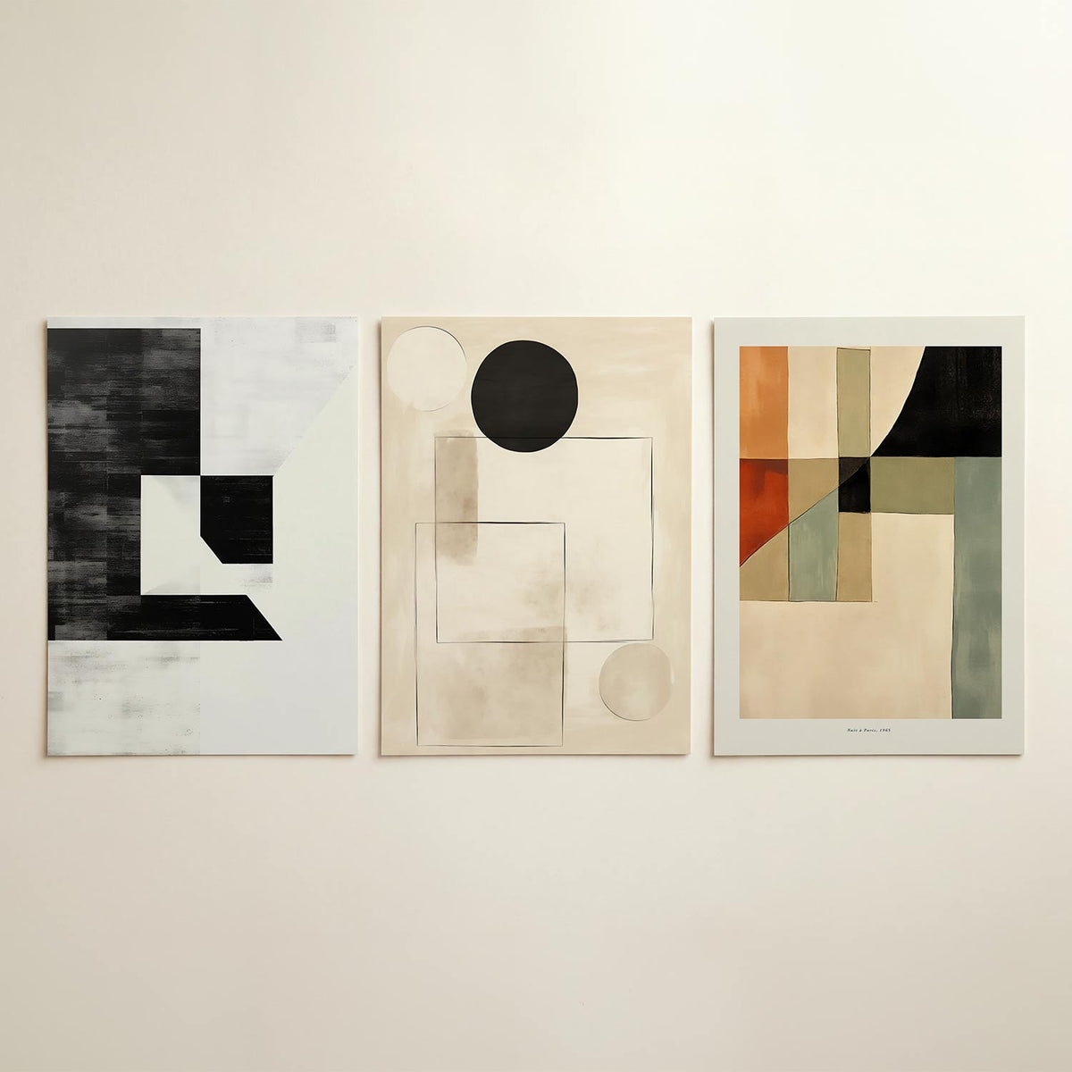Zwart wit vlakverdeling – driedelige posterset in tweede interieur