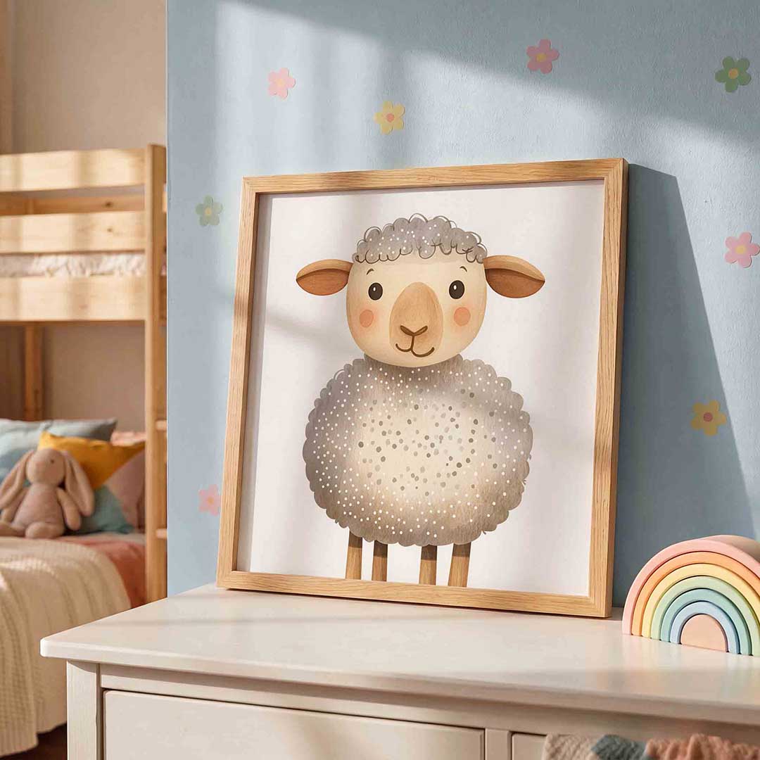 Schattig schaap – speelse wandkunst als vierkante kinderposter