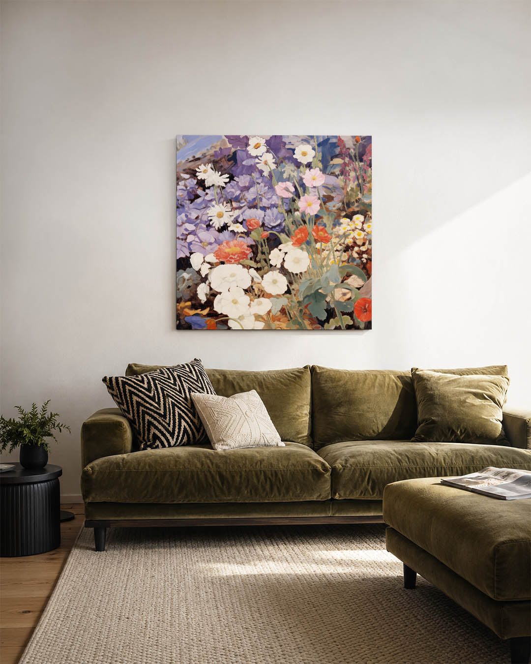 Bloemenpracht kunstwerk – sfeerbeeld – dit kunstwerk toont een weelderige verzameling bloemen in diverse kleuren. De
