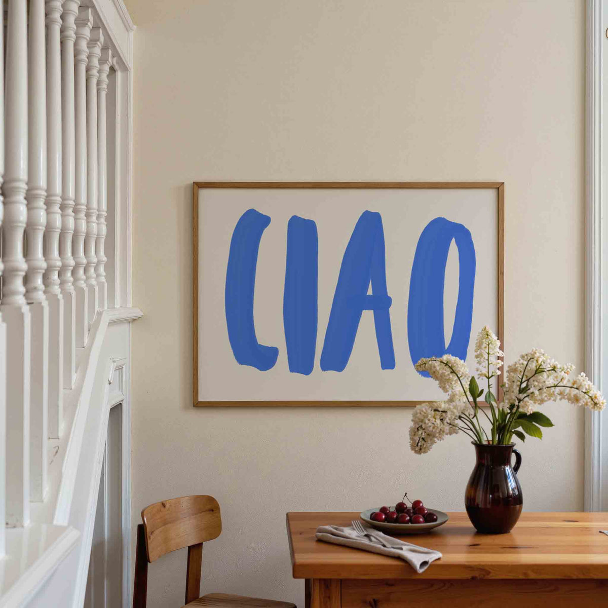Ciao blauwe tekst – liggende illustratie poster als wanddecoratie