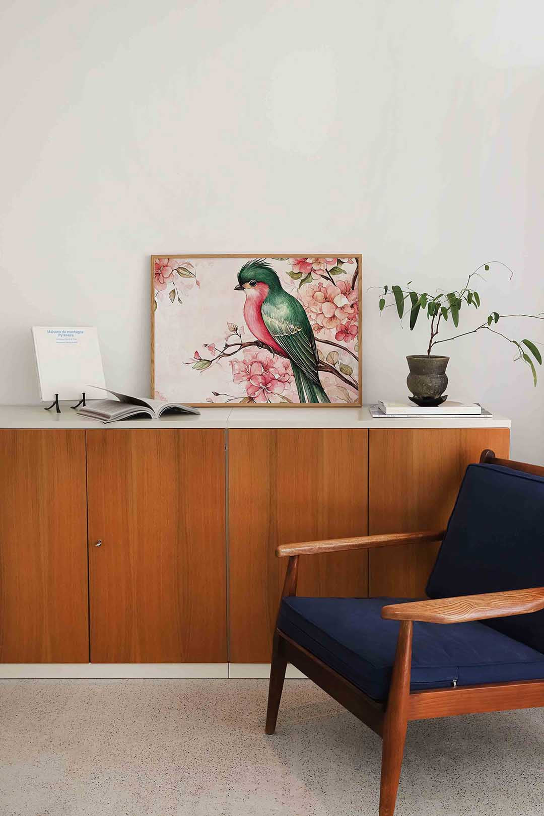 Vogel en bloemen – liggende dieren wanddecoratie van WallArtistic