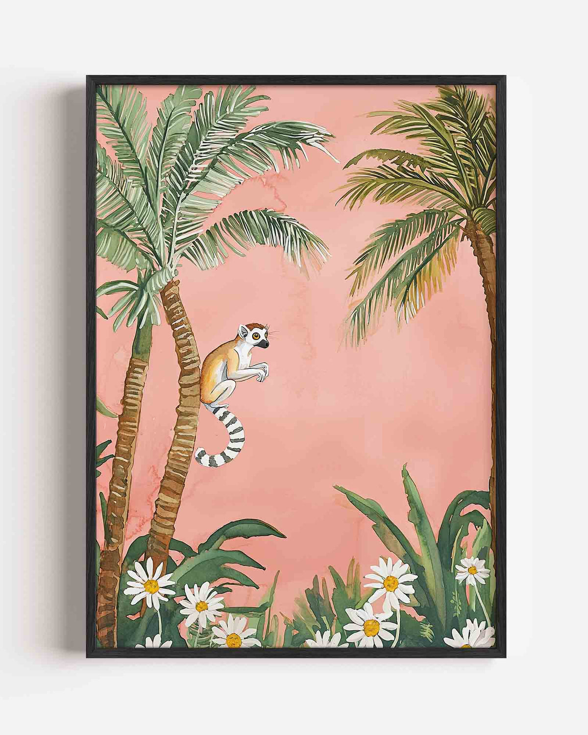 Lemur en palmbomen – dieren portret poster als wanddecoratie