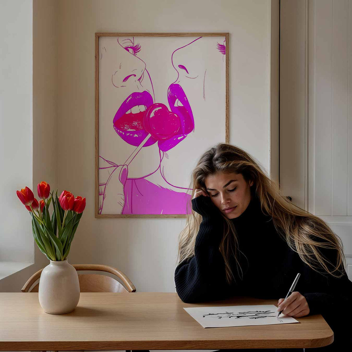 Verleidelijke Lolly Kus – zomer poster als frisse staande wanddecoratie