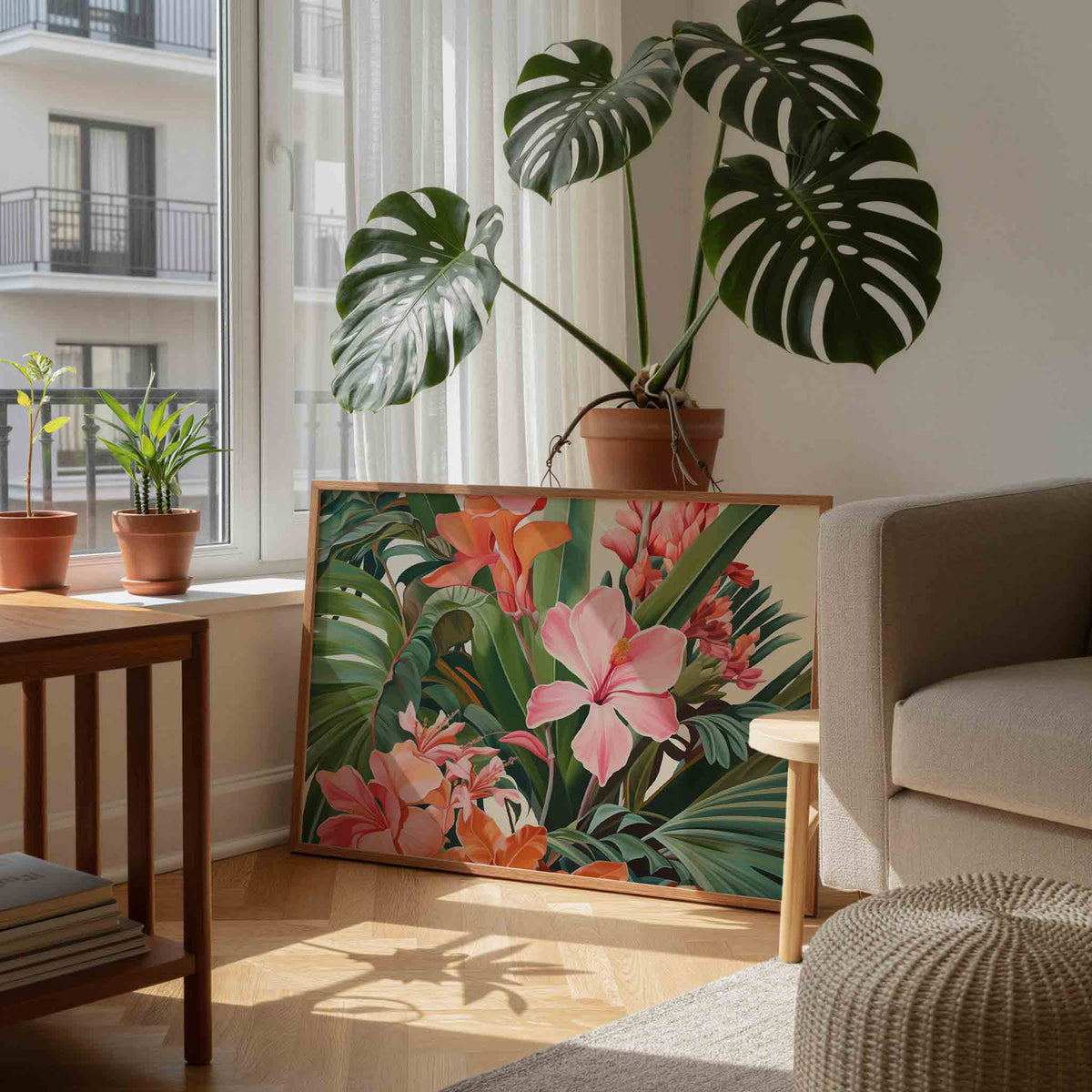 Bloemen en bladeren – tropische wandkunst als landscape poster