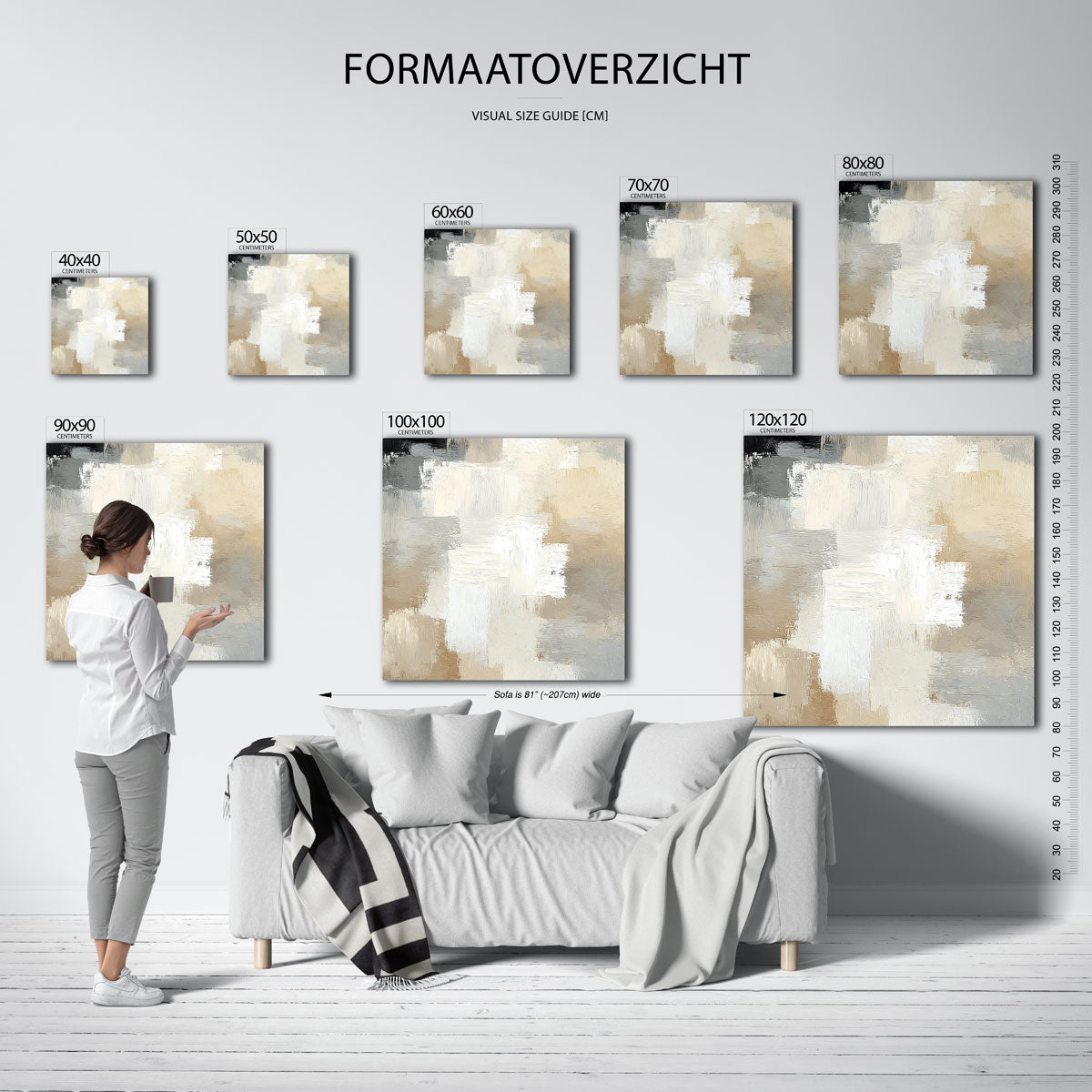 Abstracte beige en grijze – vierkante muurposter met abstracte texturen
