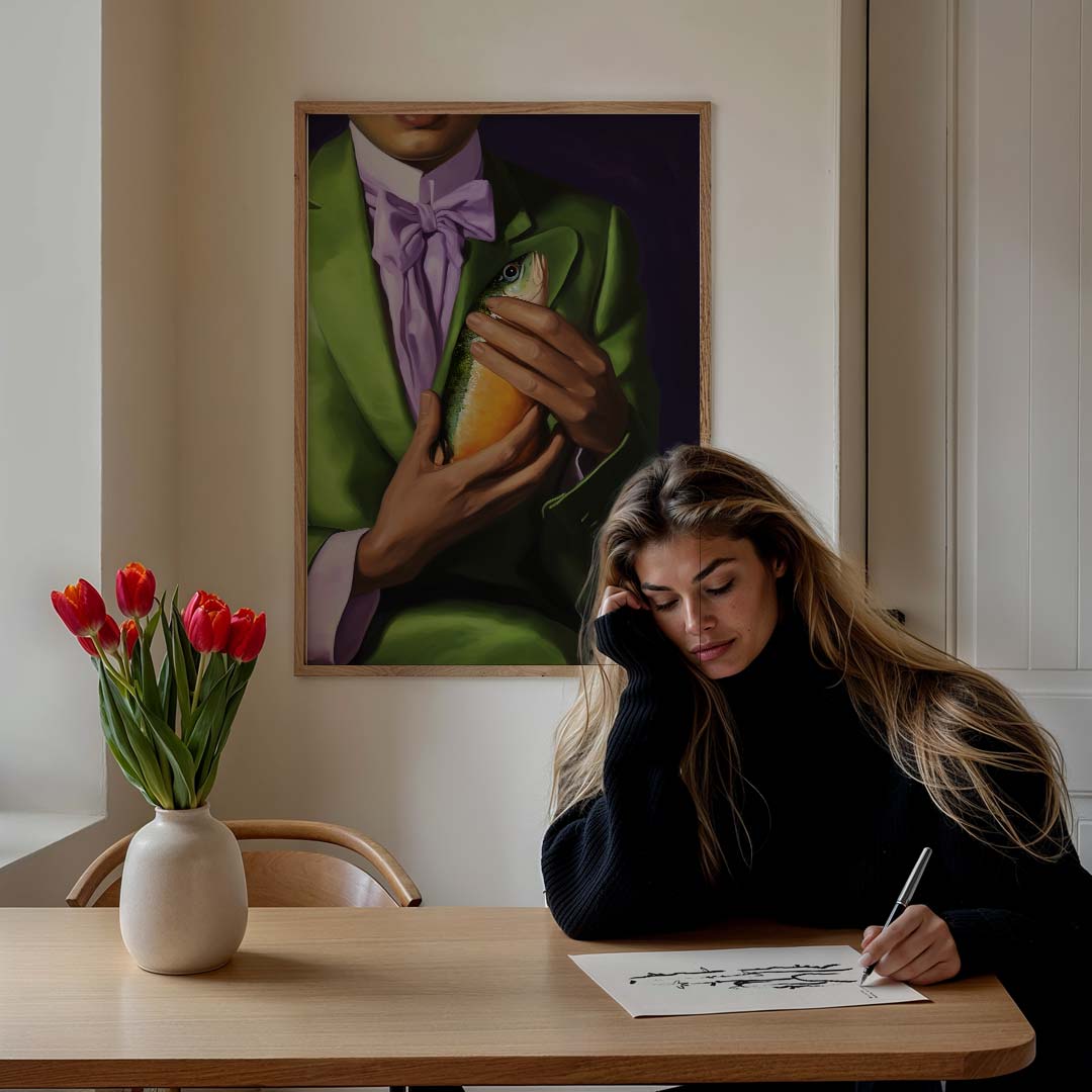 Stijlvolle Elegantie: Groene Creatieve Expressie – staande muurposter voor een modern interieur