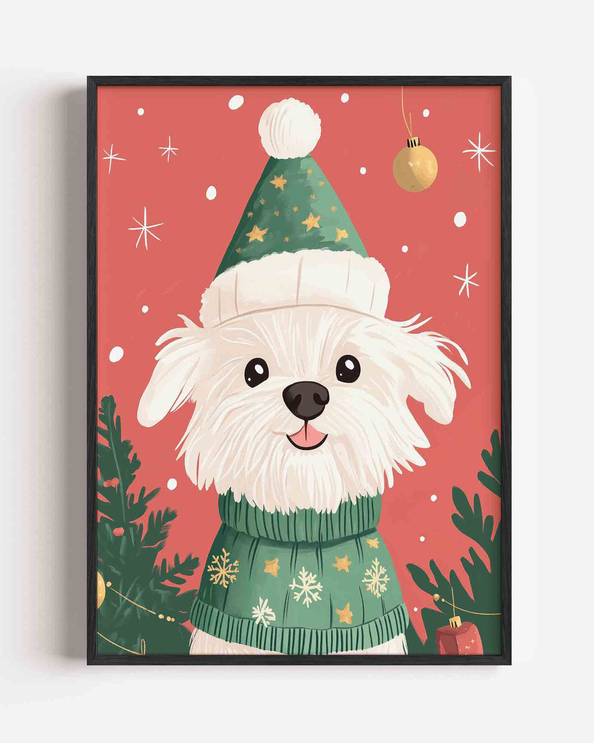 Hond met kersttrui – kids portret poster als wanddecoratie