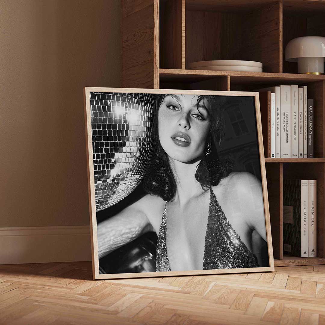 Glinsterende discobal – vierkante Pop Art wanddecoratie van WallArtistic