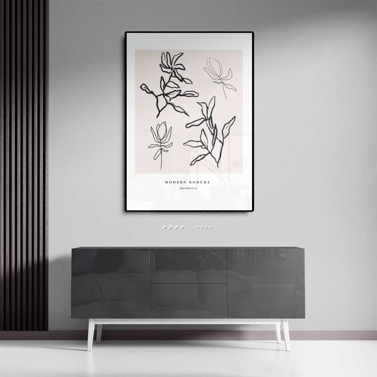 Moderne Boho Lijntekening Bloemen – canvas kunstwerk als wanddecoratie