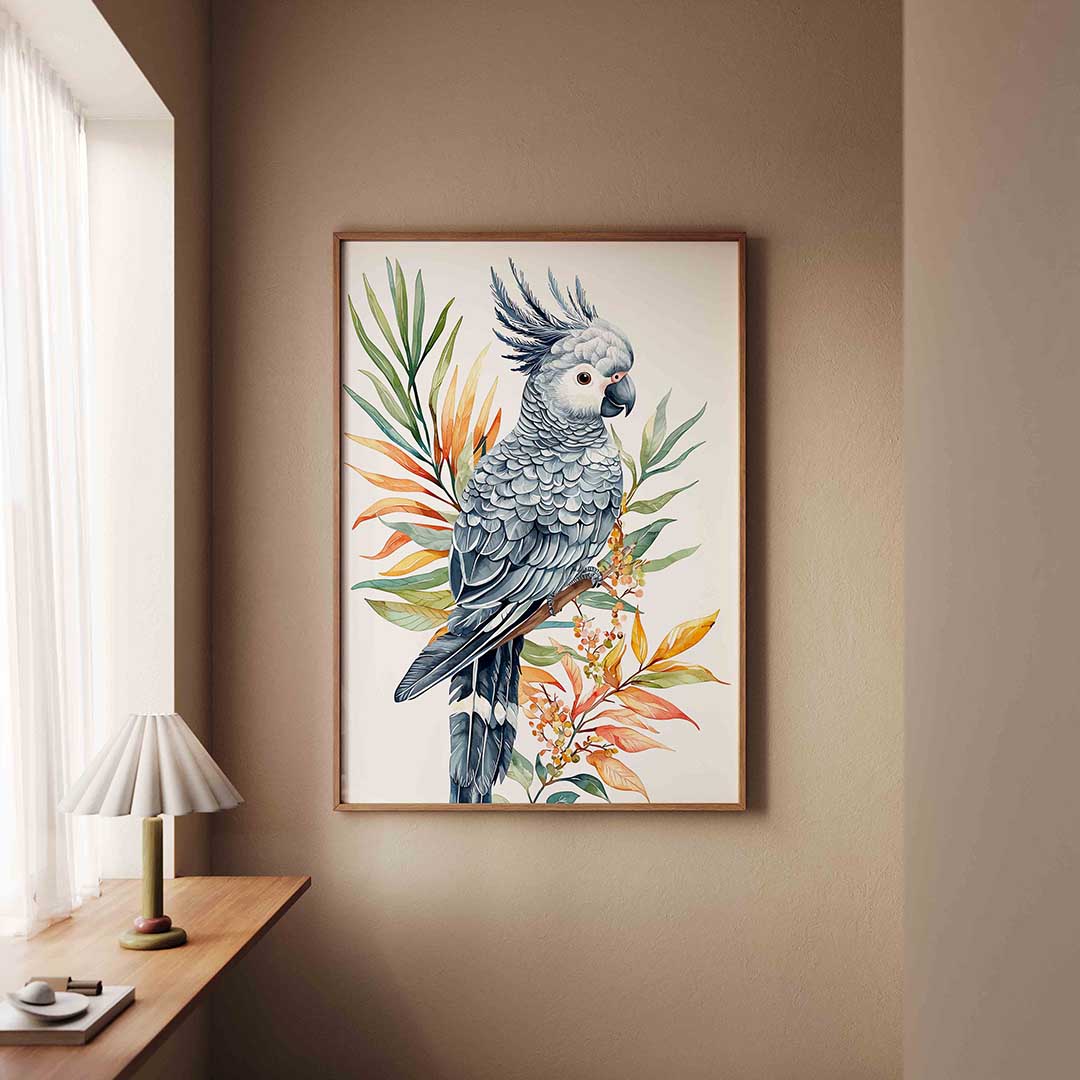 Papegaai en bladeren – staande jungle wanddecoratie van WallArtistic