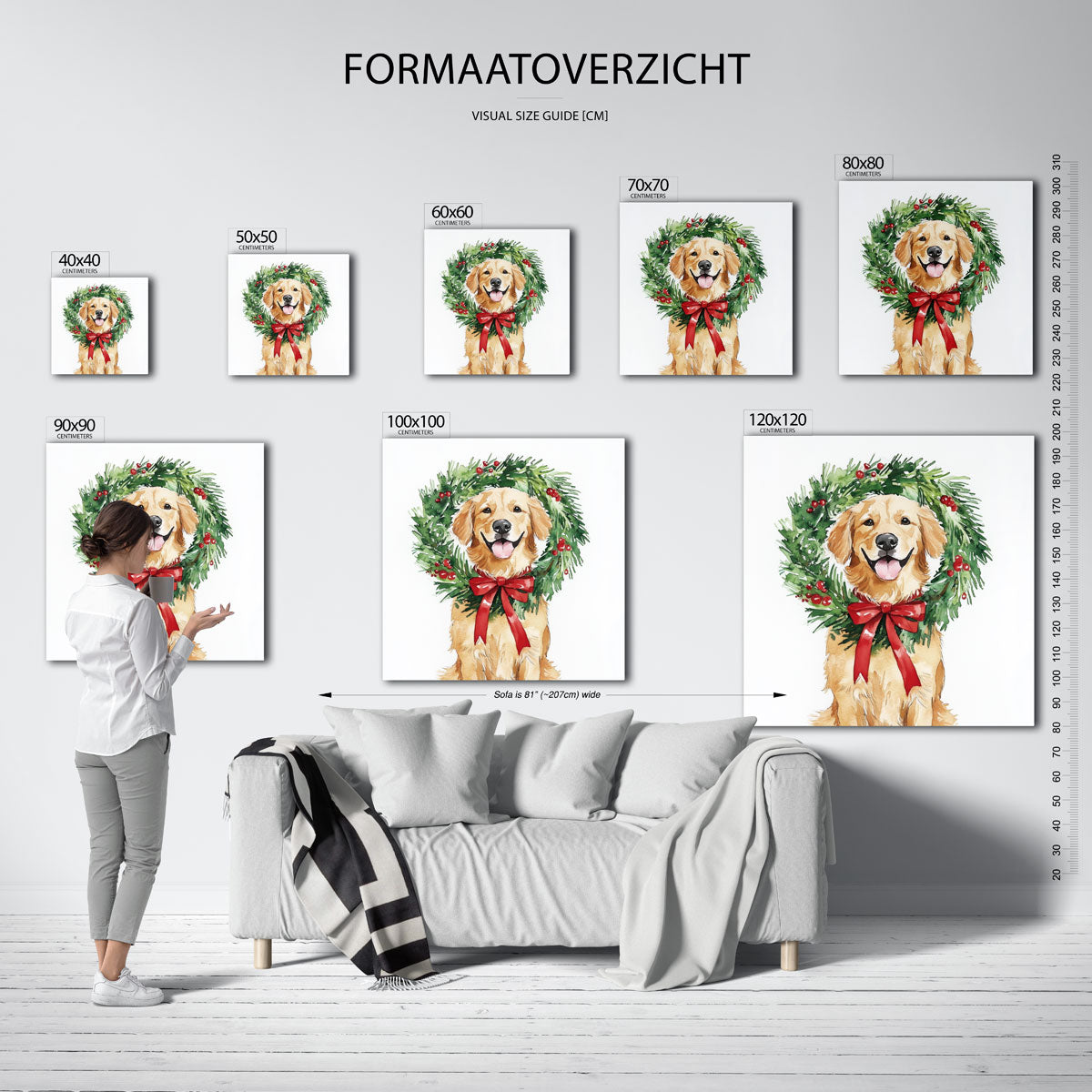 Hond met krans – vierkante muurposter voor de kinderkamer