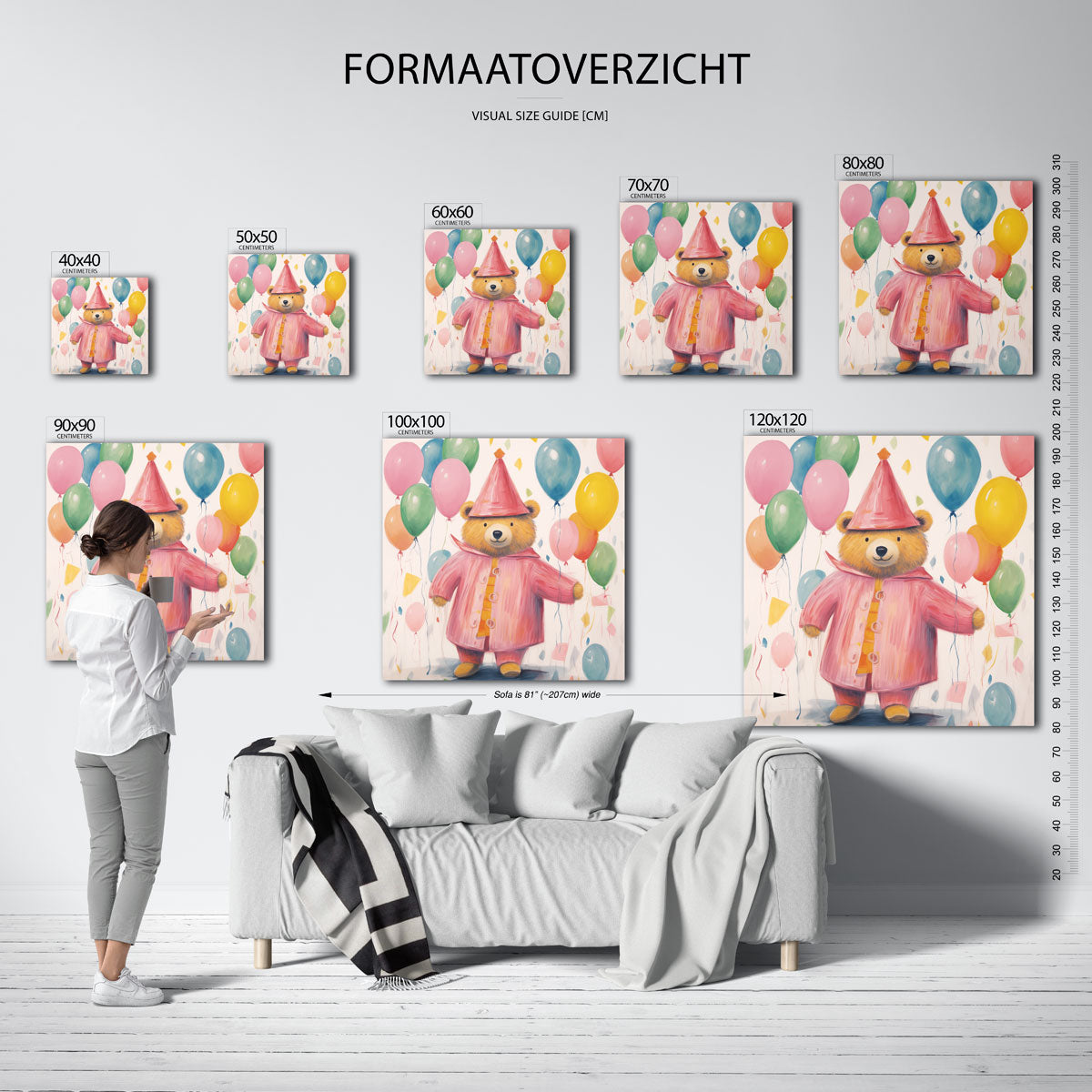 Berenfeest met ballonnen – vierkante muurposter voor de kinderkamer