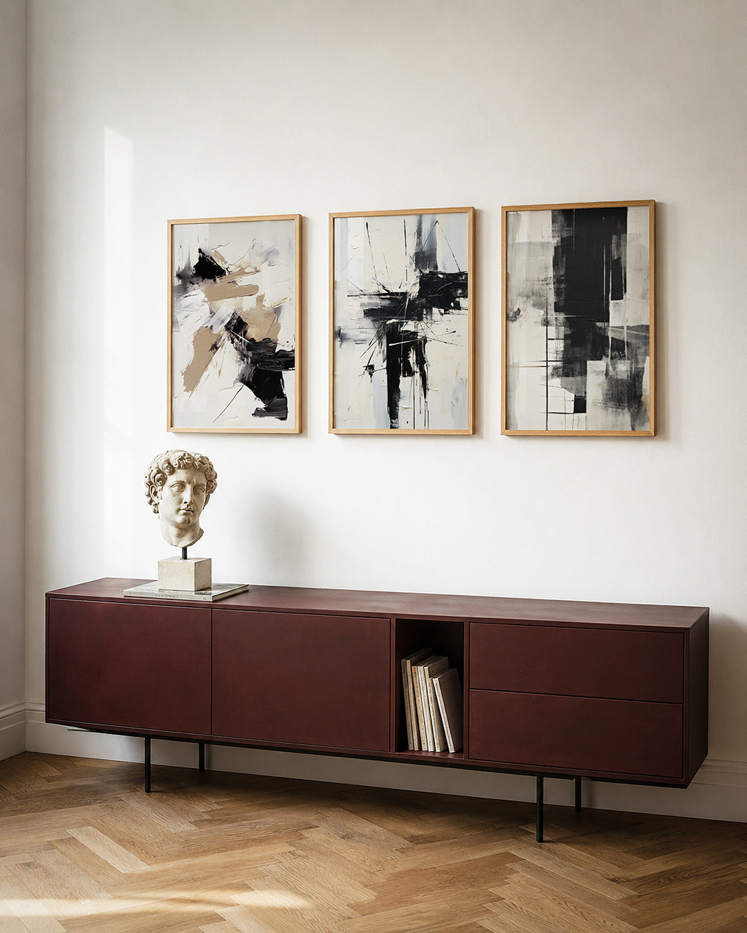 Dynamische kleurvlakken posterset – detailweergave – deze driedelige postercombinatie toont een speelse mix van