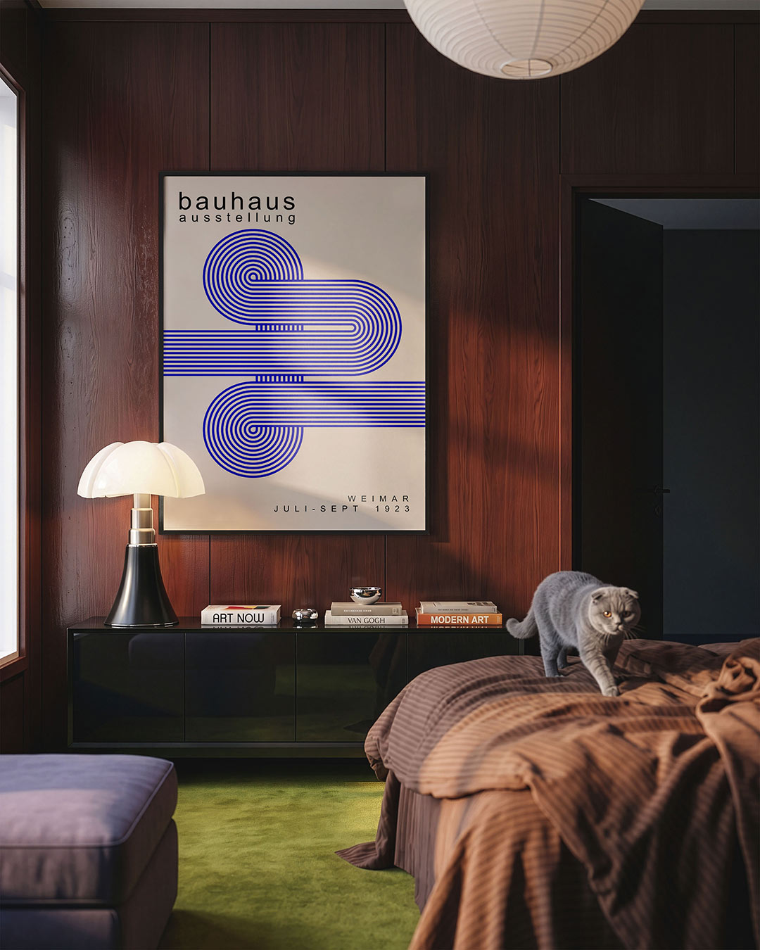 Lijnen en cirkelpatronen – geometrische Bauhaus poster in staand formaat