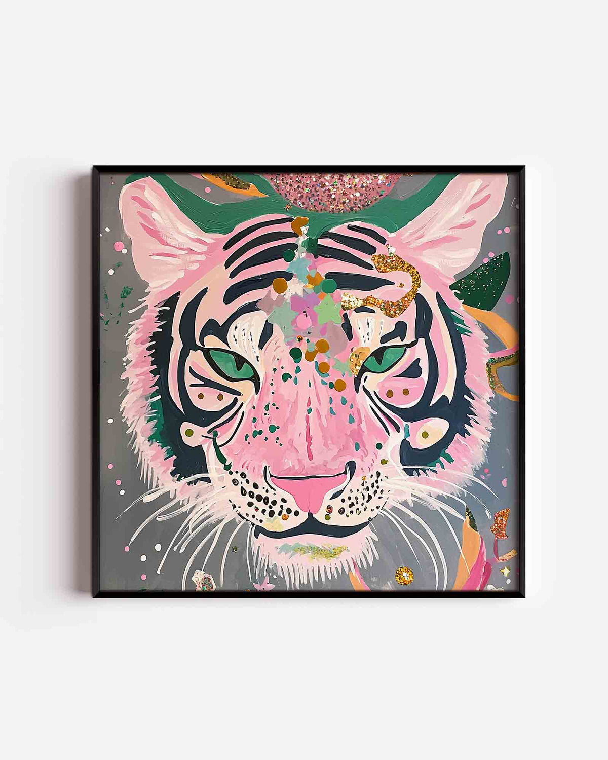 Roze tijger – vierkante dierenposter als wanddecoratie