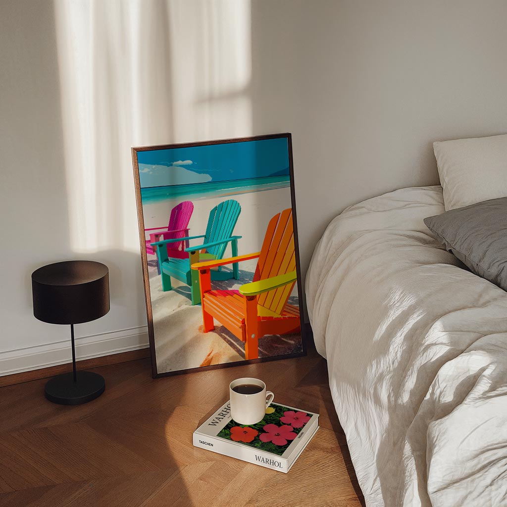 Kleurrijke Strandstoelen – staande zomer wanddecoratie van WallArtistic