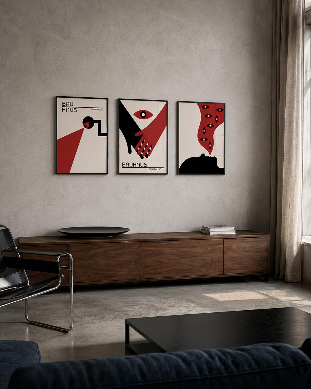 Vormen en vlakken posterset – tweede productweergave – deze posterset in drie delen toont een spel van zwarte en rode vormen