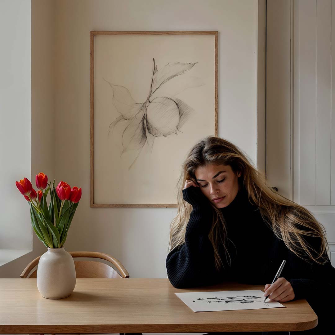 Minimalistische Bladerkunst – staande muurposter met botanische uitstraling