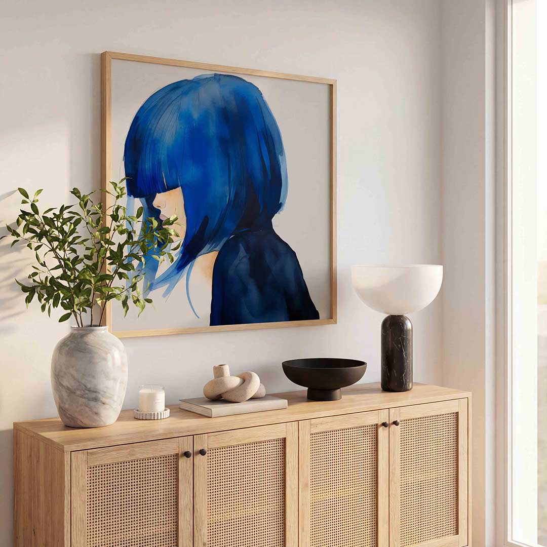 Blauw kapsel – illustratie poster in vierkant formaat