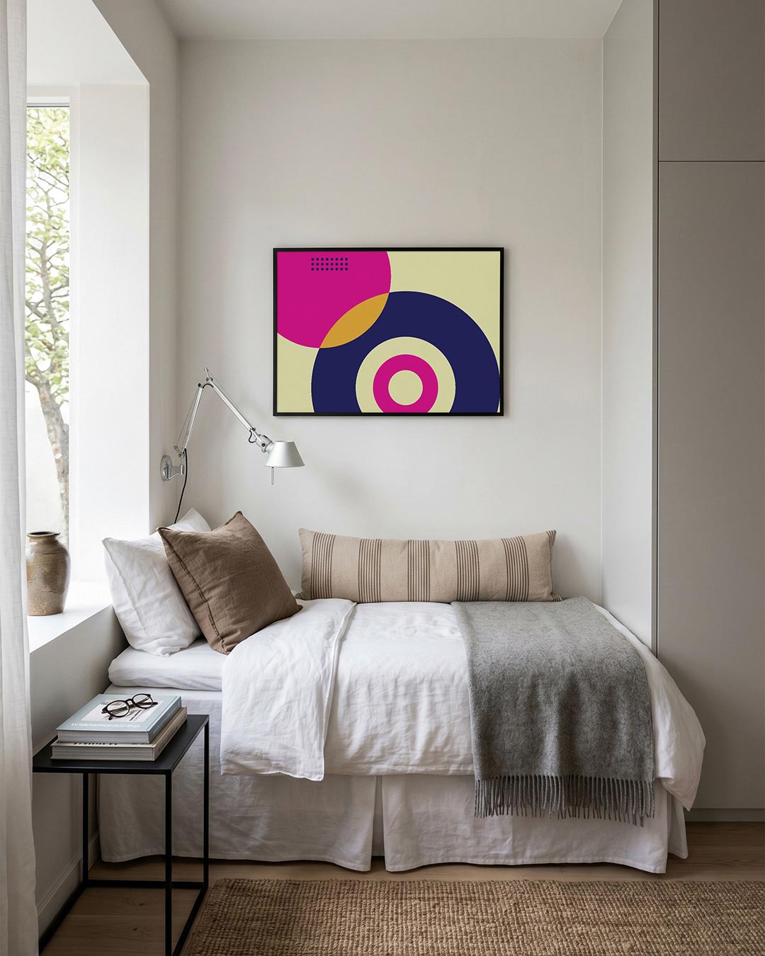 Cirkelvormen en kleur – moderne Bauhaus wandkunst als poster
