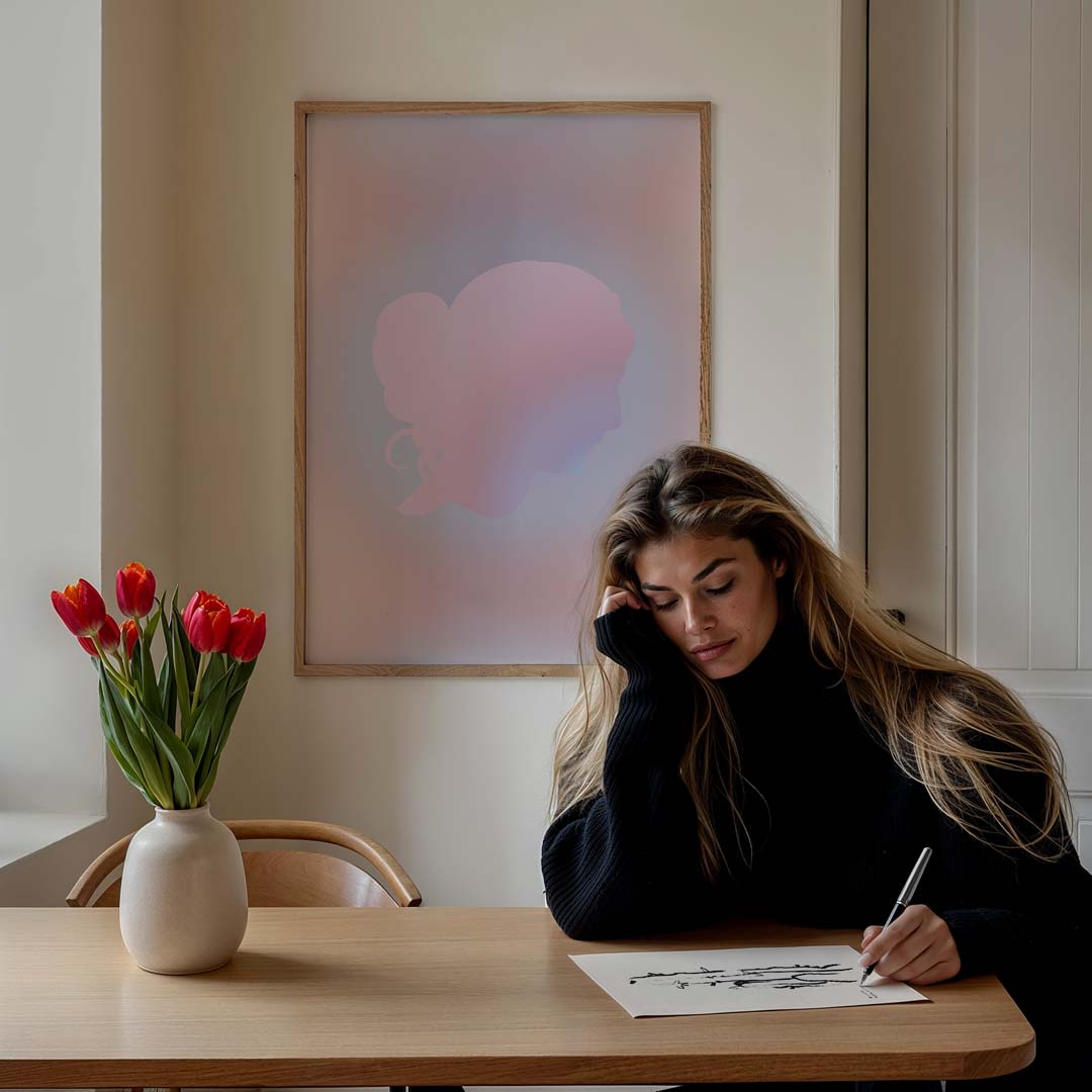 Dromerige Pastel Silhouet – staande muurposter met mindfulness uitstraling