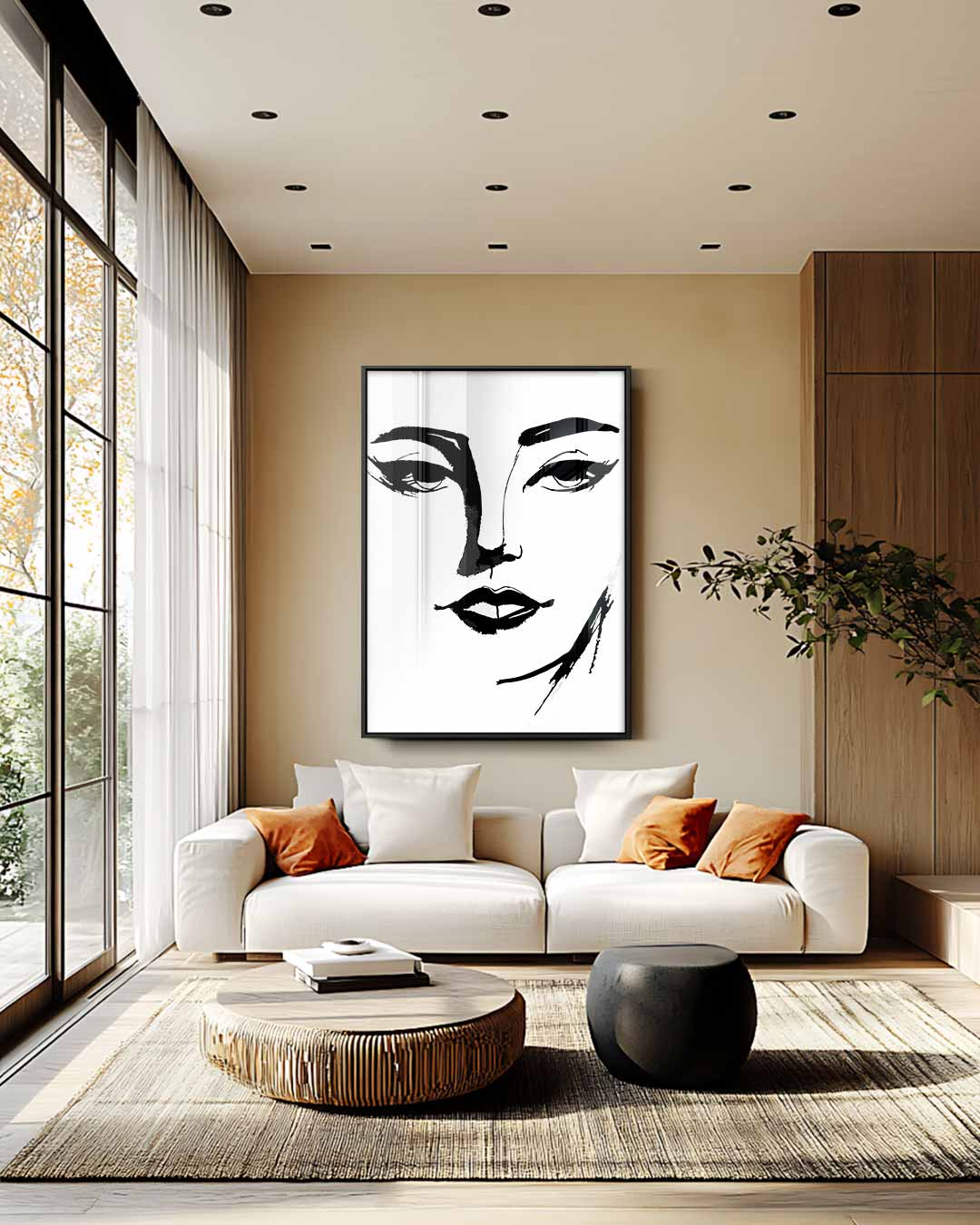 Minimalistisch Portret in Zwart-Wit – staand kunstwerk voor modern interieur