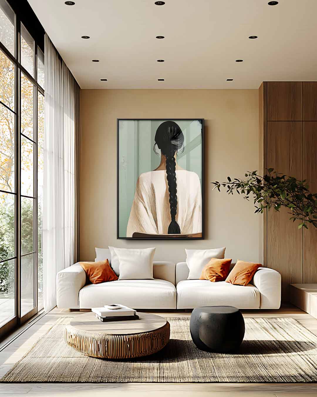 Vrouw met Vlecht – staande wandkunst voor woonkamer of interieur