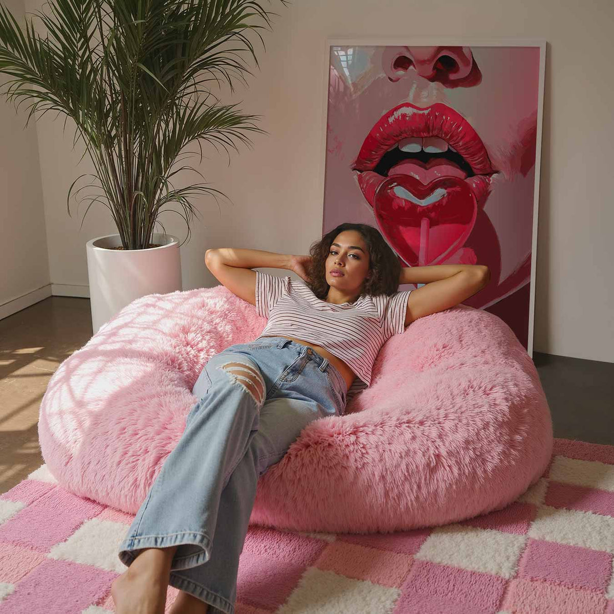 Lippen met Hartvormige Lolly – zomerse wandkunst als portret poster
