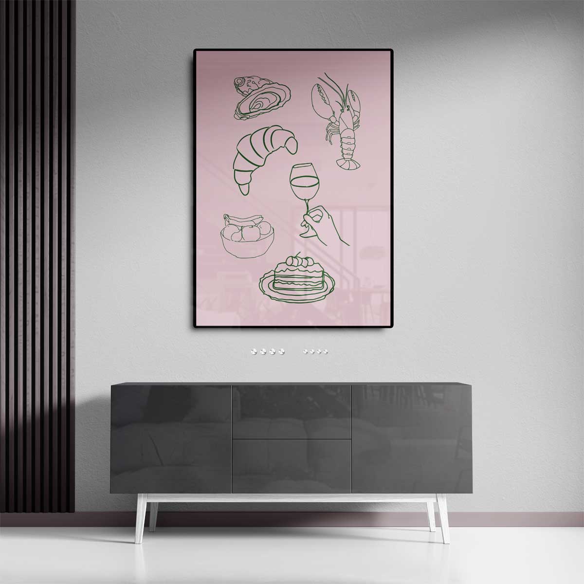 Culinaire Illustratie op Roze – canvas kunstwerk als wanddecoratie