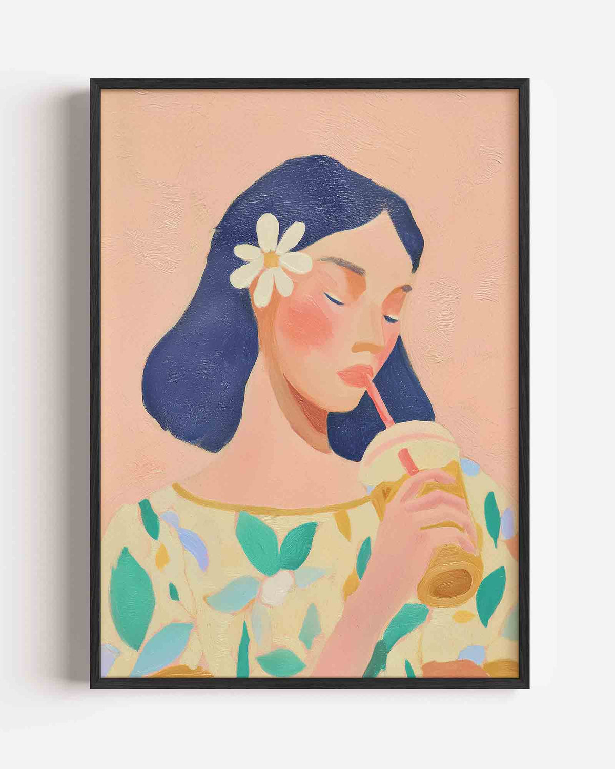 Vrouw met drankje – pastel portret poster als wanddecoratie