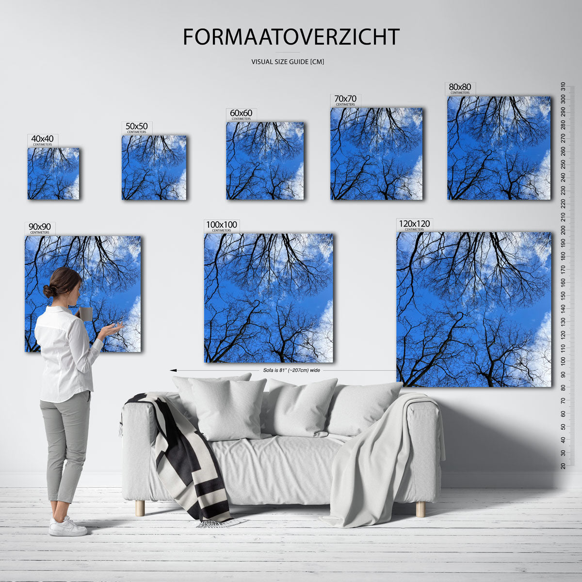 Boomtakken tegen lucht kunstwerk – materiaalweergave – dunne, kronkelige boomtakken steken af tegen een heldere blauwe lucht