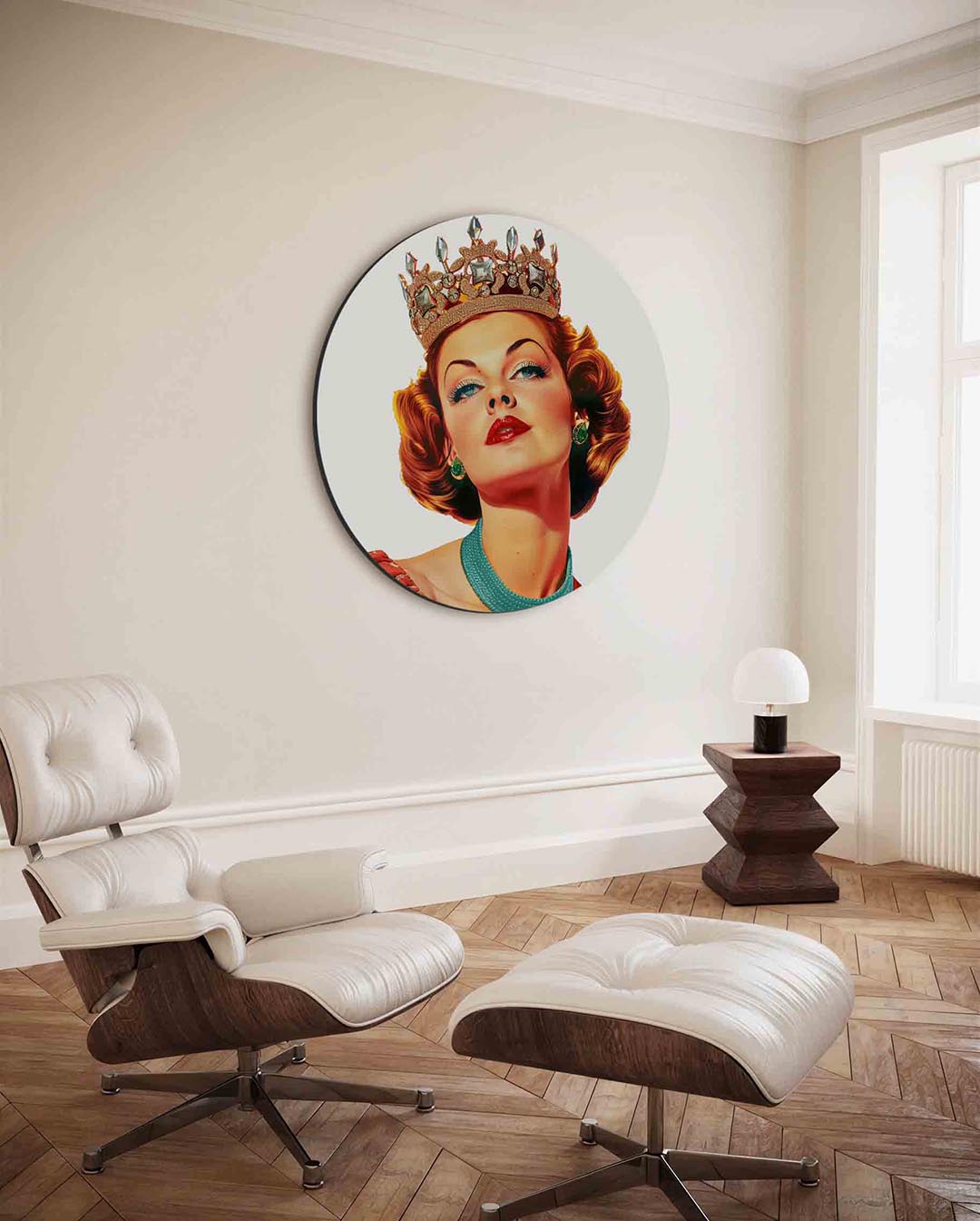 Koningin met kroon – ronde Pop Art wanddecoratie van WallArtistic