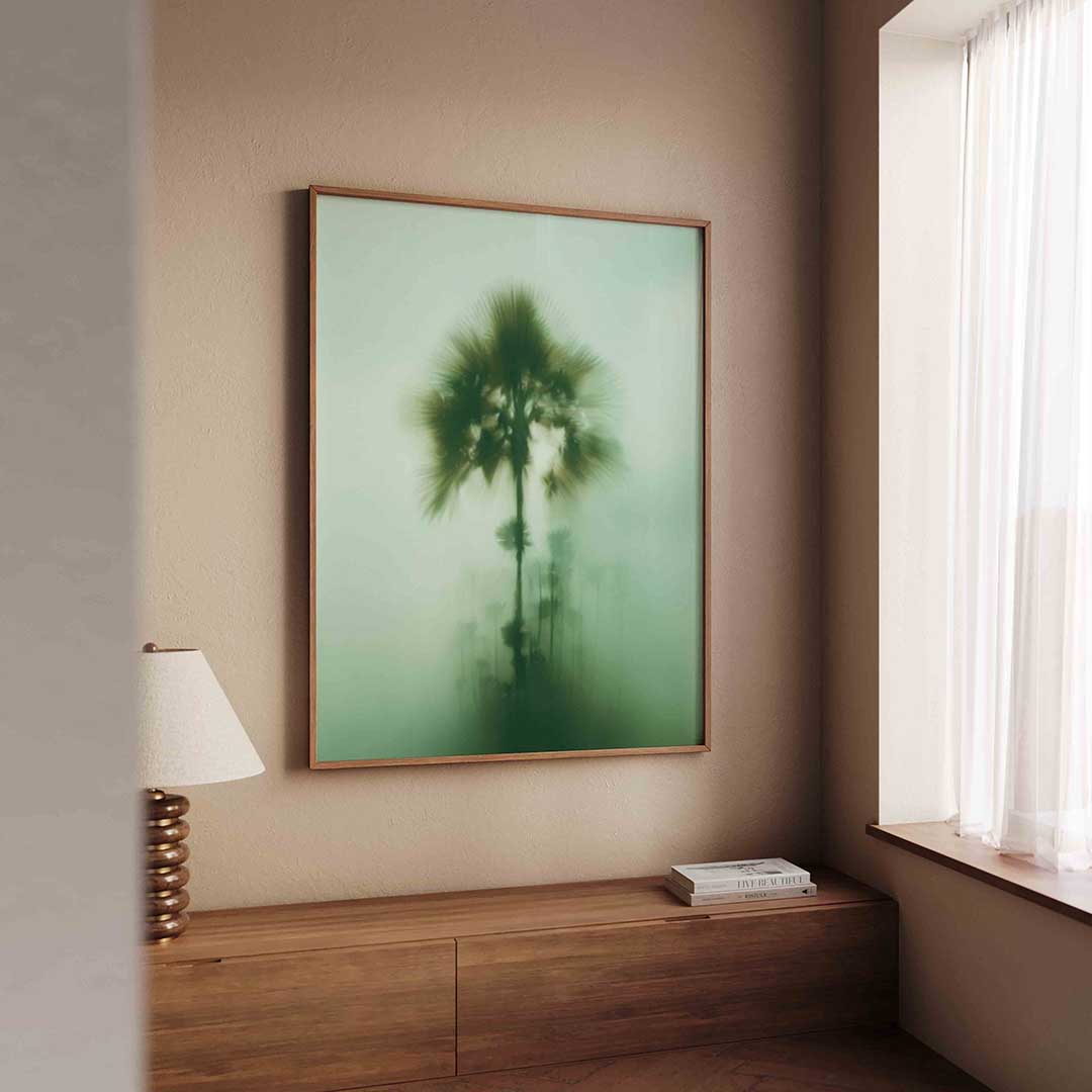 Palmbomen in mist – tropische wandkunst als portret poster