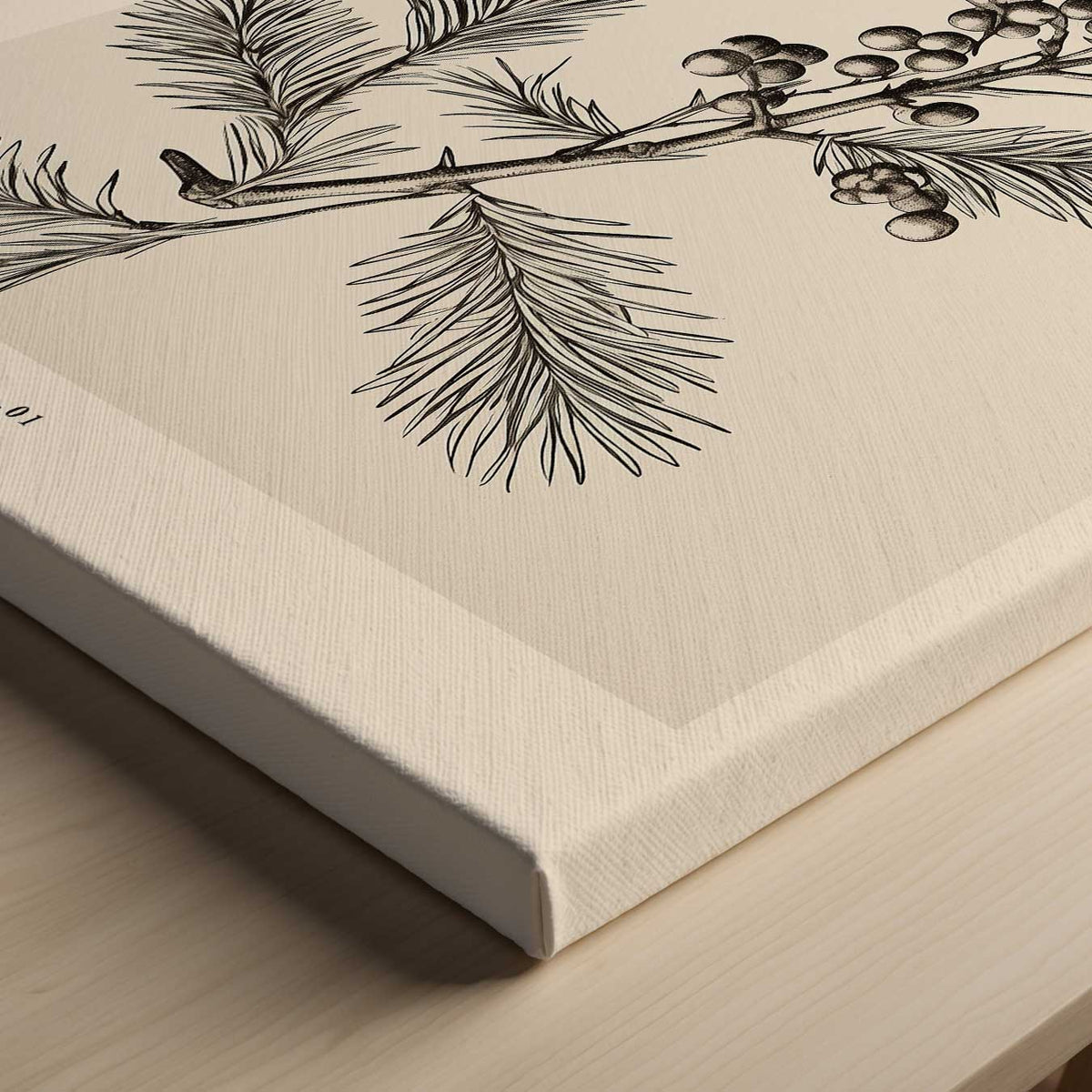 Vintage Kerstkaart met Dennen en Bessen – canvas kunstwerk als wanddecoratie