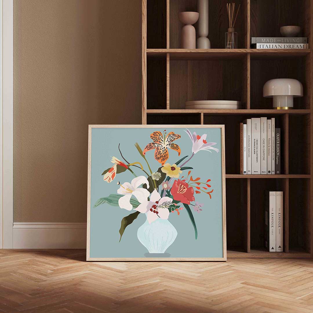 Bloemen in vaas – vierkante wanddecoratie met kleur en vorm van WallArtistic