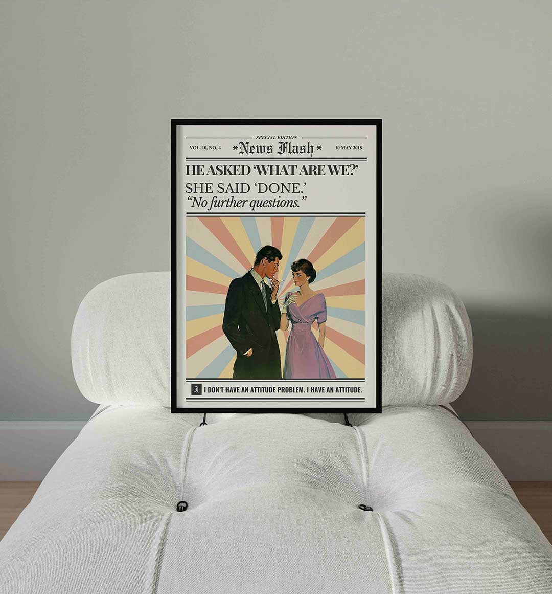 Retro koppel met tekst – staande Pop Art wanddecoratie van WallArtistic