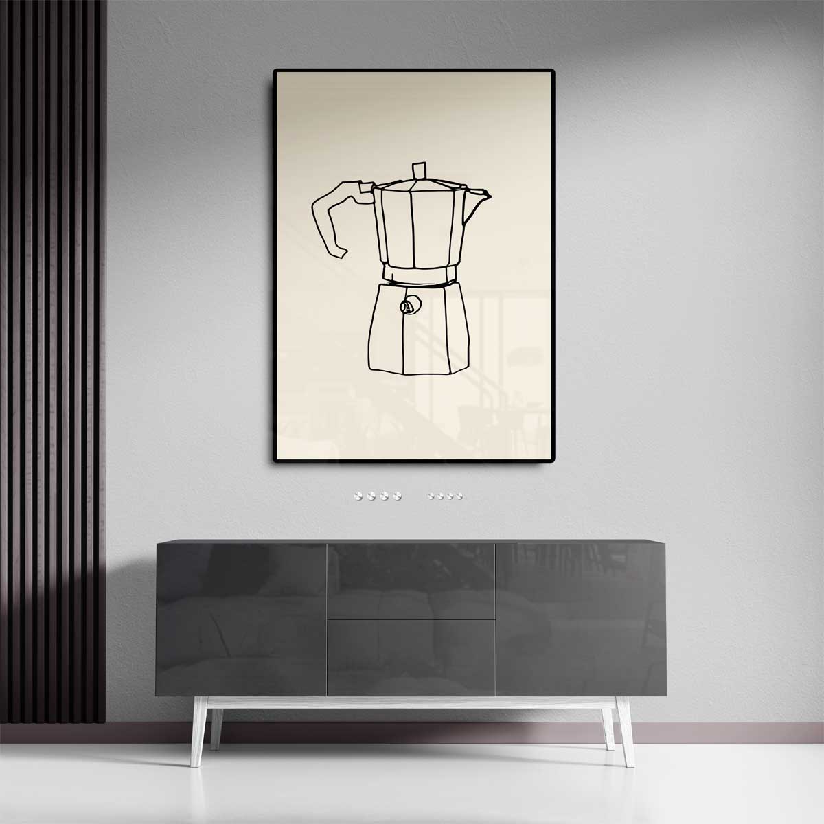 Minimalistische Mokkakan Tekenkunst – dibond wanddecoratie in staand formaat