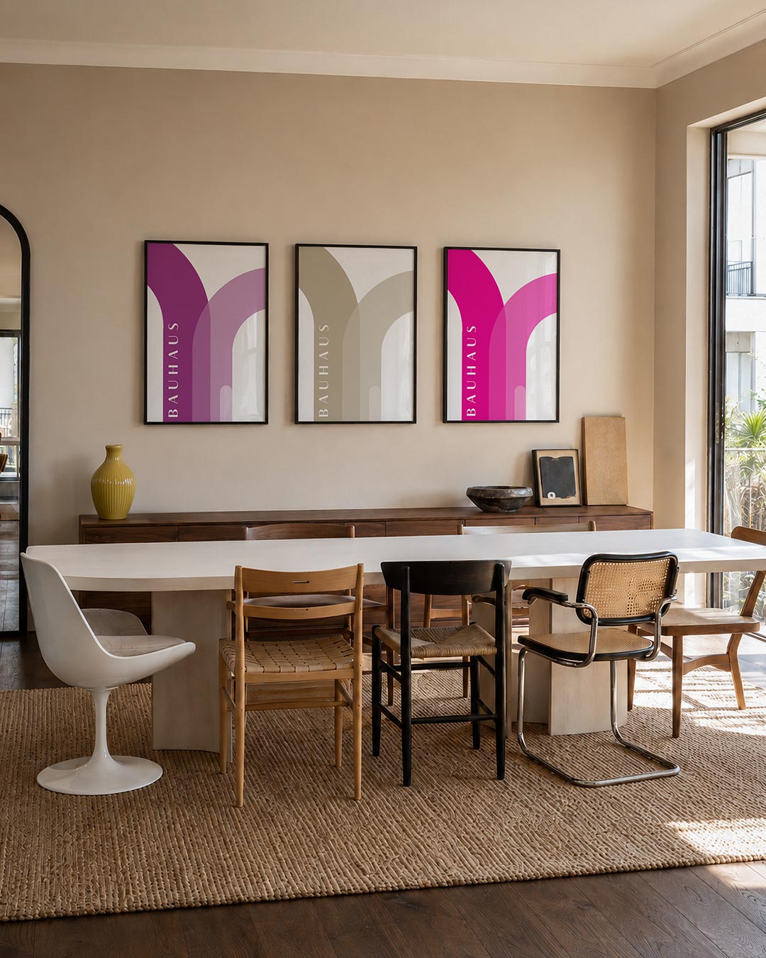 Kleur en boog posterset – tweede productweergave – deze posterset in drie delen toont vloeiende bogen in paarse tinten. De