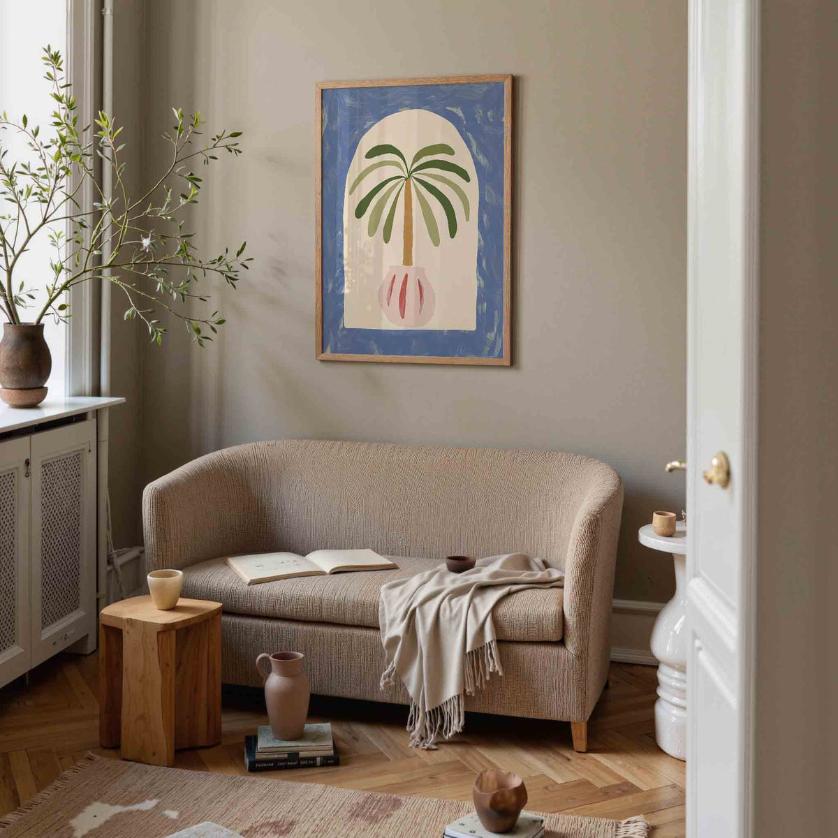 Palmboom in pot – botanische poster in staand formaat