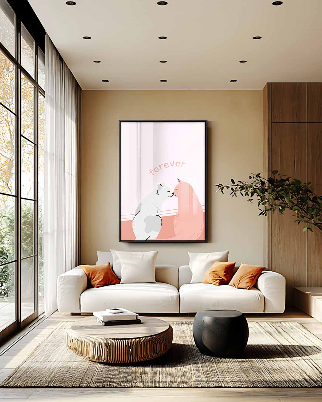 Liefdevolle Katten Illustratie – staand kunstwerk voor modern interieur