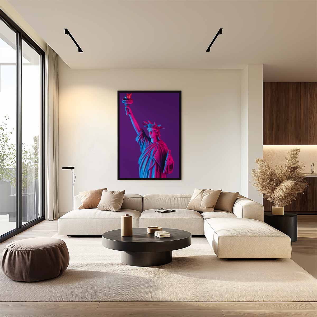 Vrijheidsbeeld in Neonkleuren – staand kunstwerk voor modern interieur