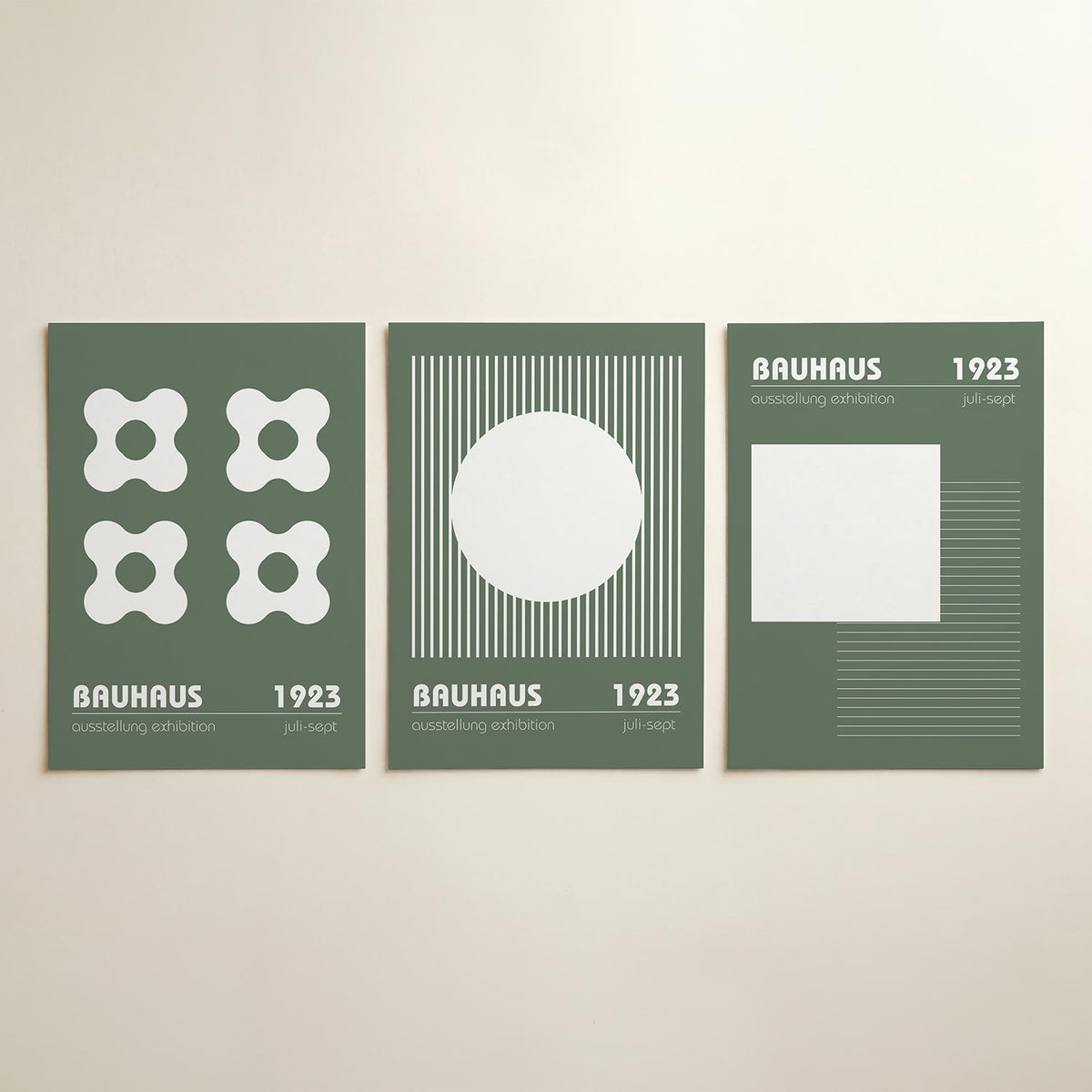 Vormen en vlakken driedelige posterset in interieur
