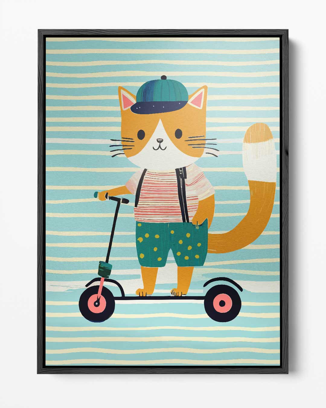 Stoere Kat op Step – portret kunstwerk als wanddecoratie