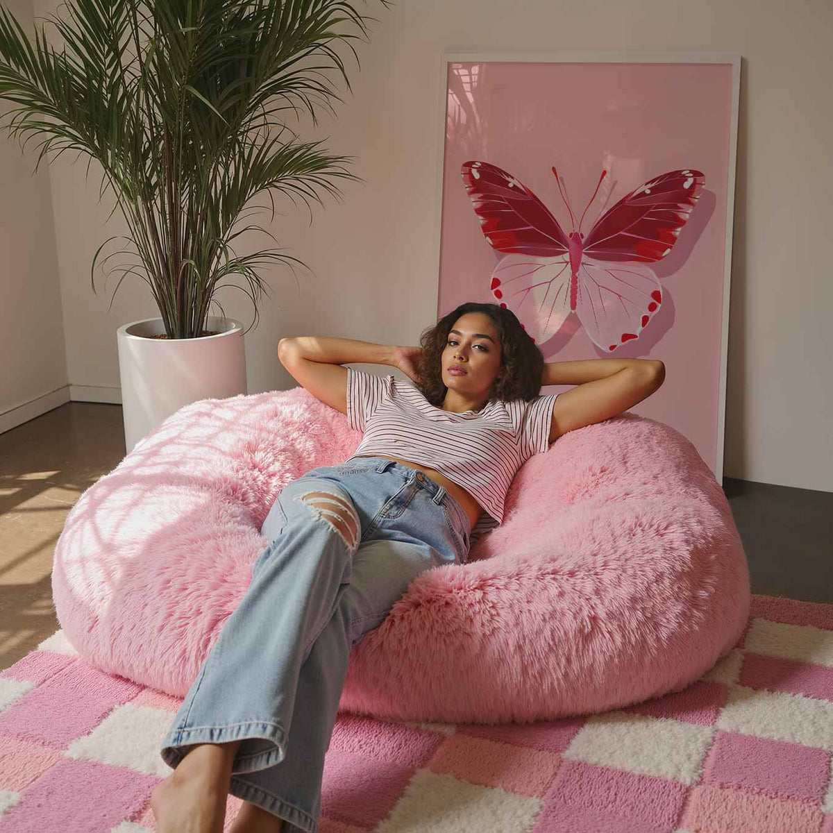 Roze Vlinder – staande muurposter met Popart uitstraling
