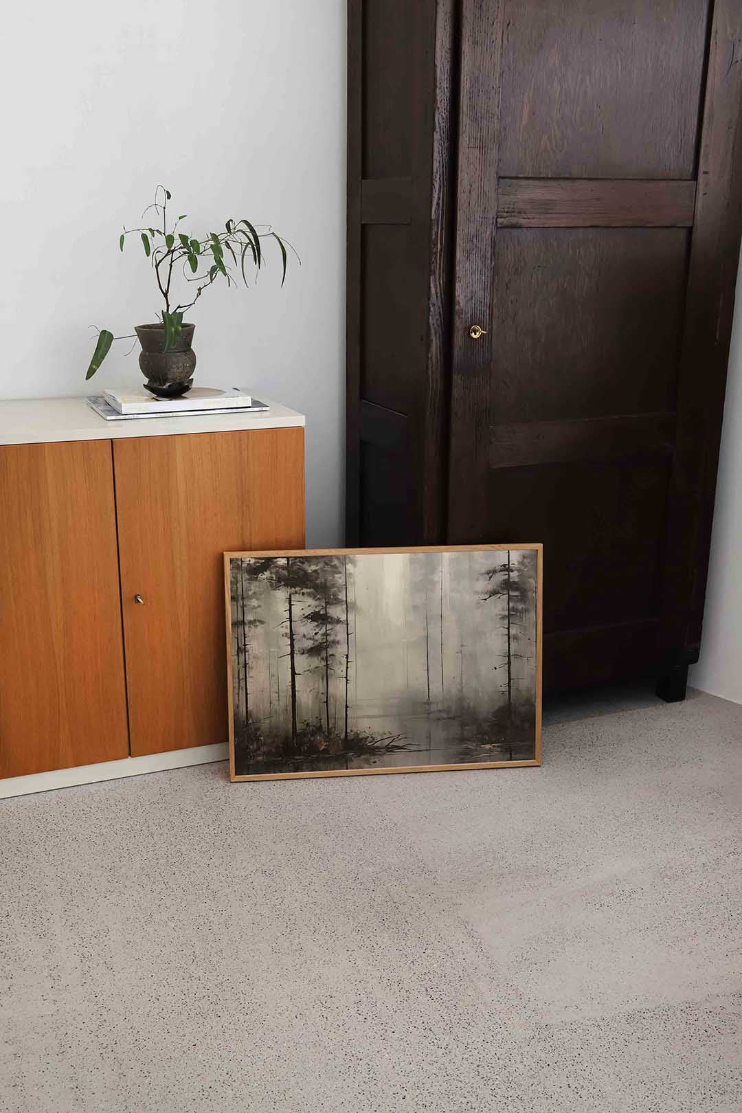 Bomen in mist – hedendaagse illustratie als liggende poster