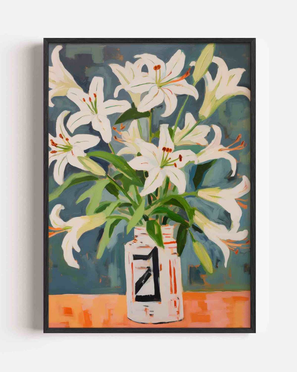 Witte lelies in vaas – Kunst & Design poster als staande wanddecoratie