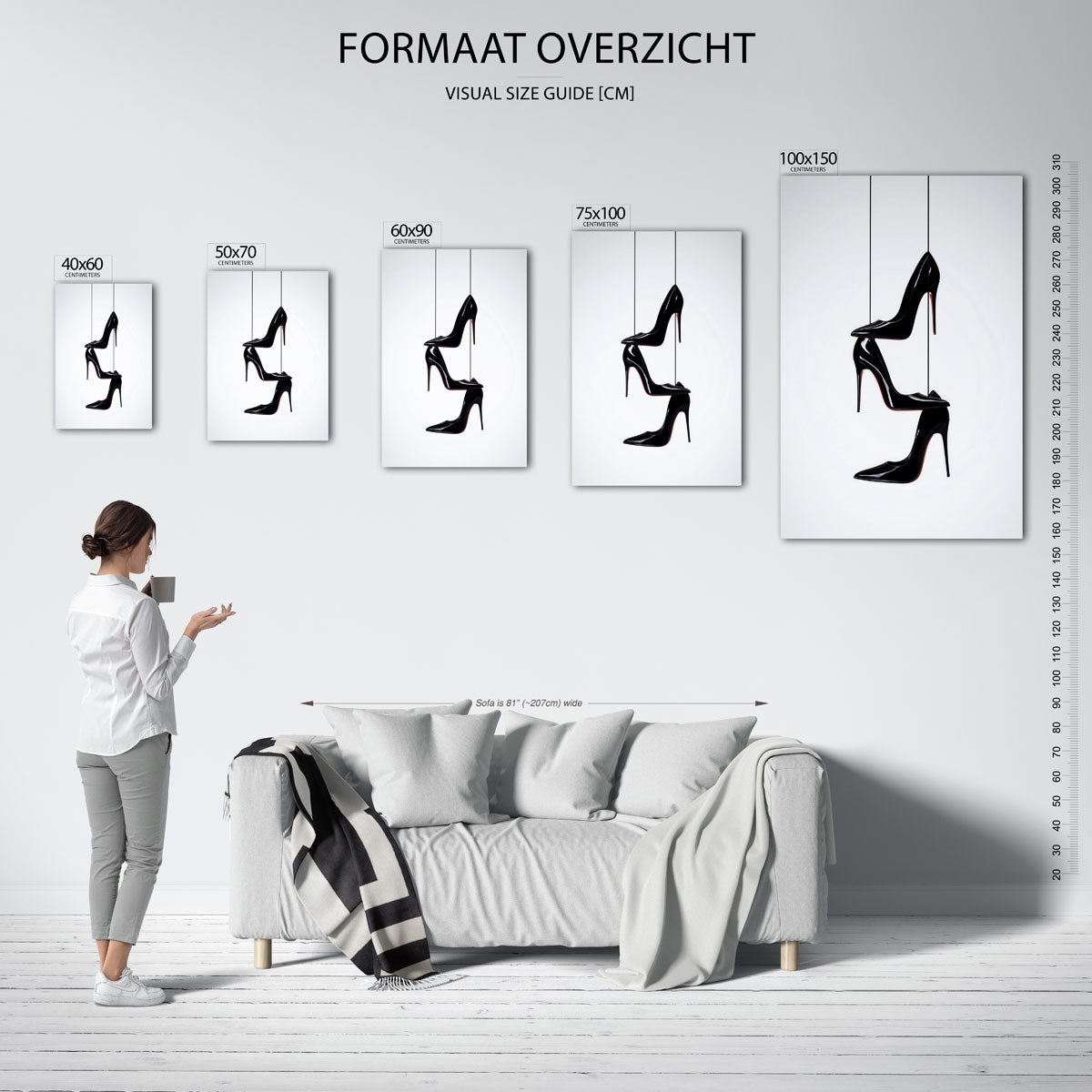 Gestapelde schoenen – staand wanddecoratie kunstwerk