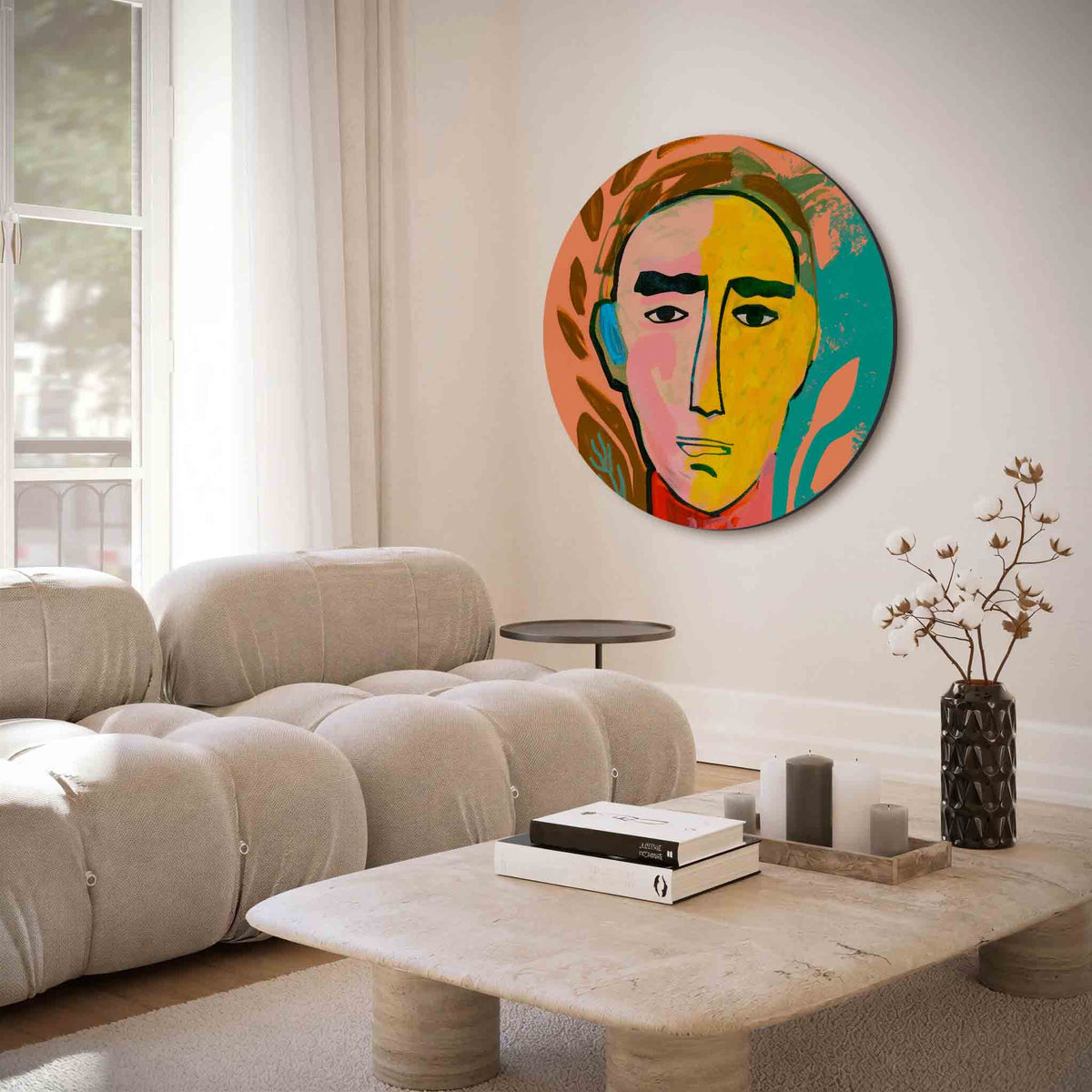 Abstract gezicht – muurcirkel met abstracte texturen voor aan de muur