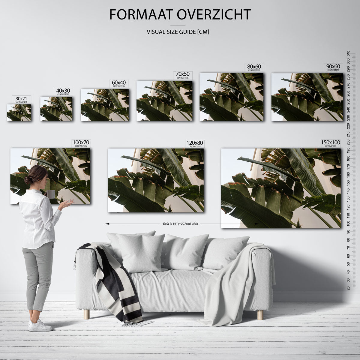 Bananenbladeren – liggende muurposter voor een modern interieur